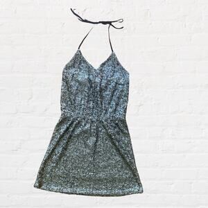 Francesca’s Quinn gold sequin halter mini dress